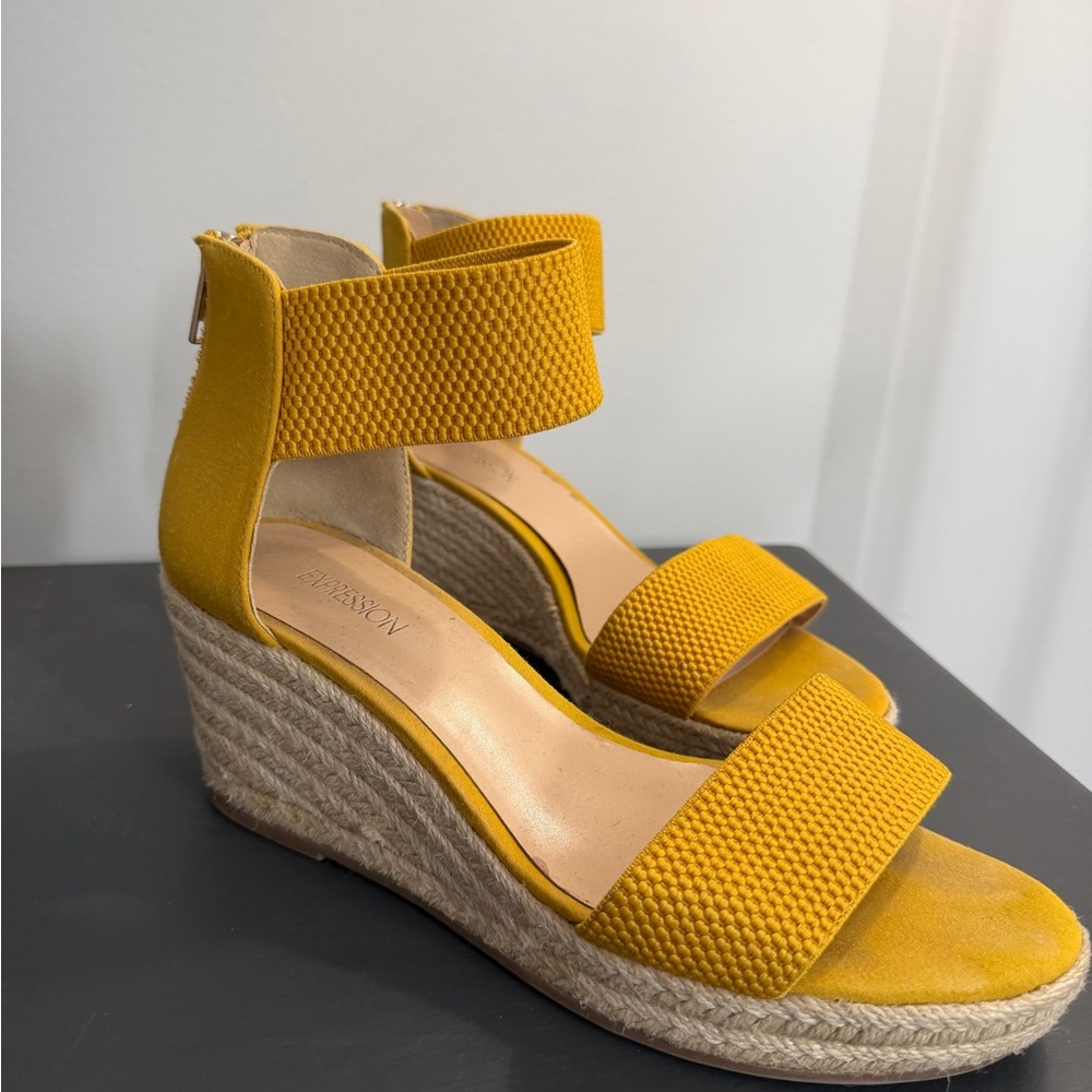 Expressions Mustard Wedge Sandals